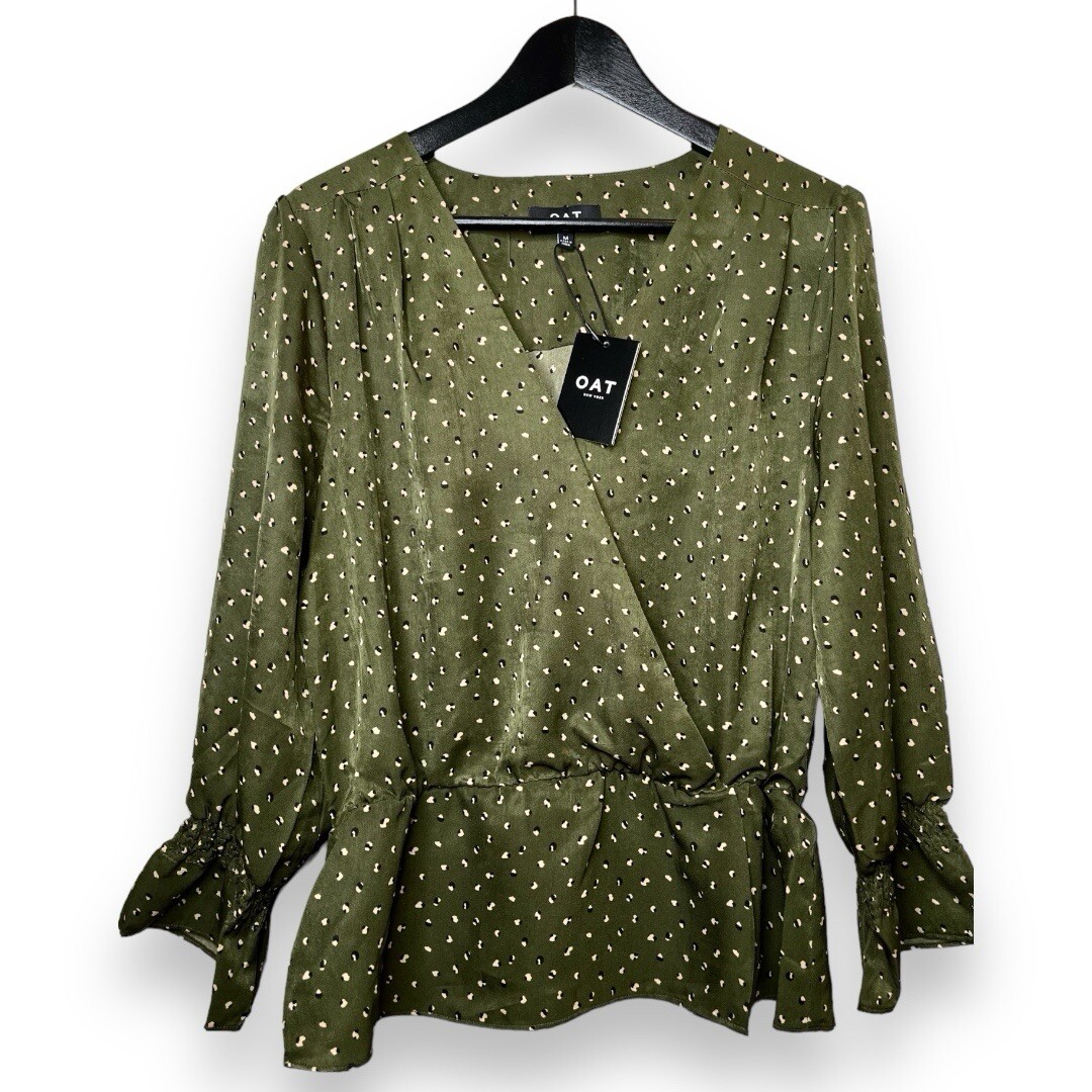 Oat New York | Long Sleeve Dark Olive Green Print Blouse