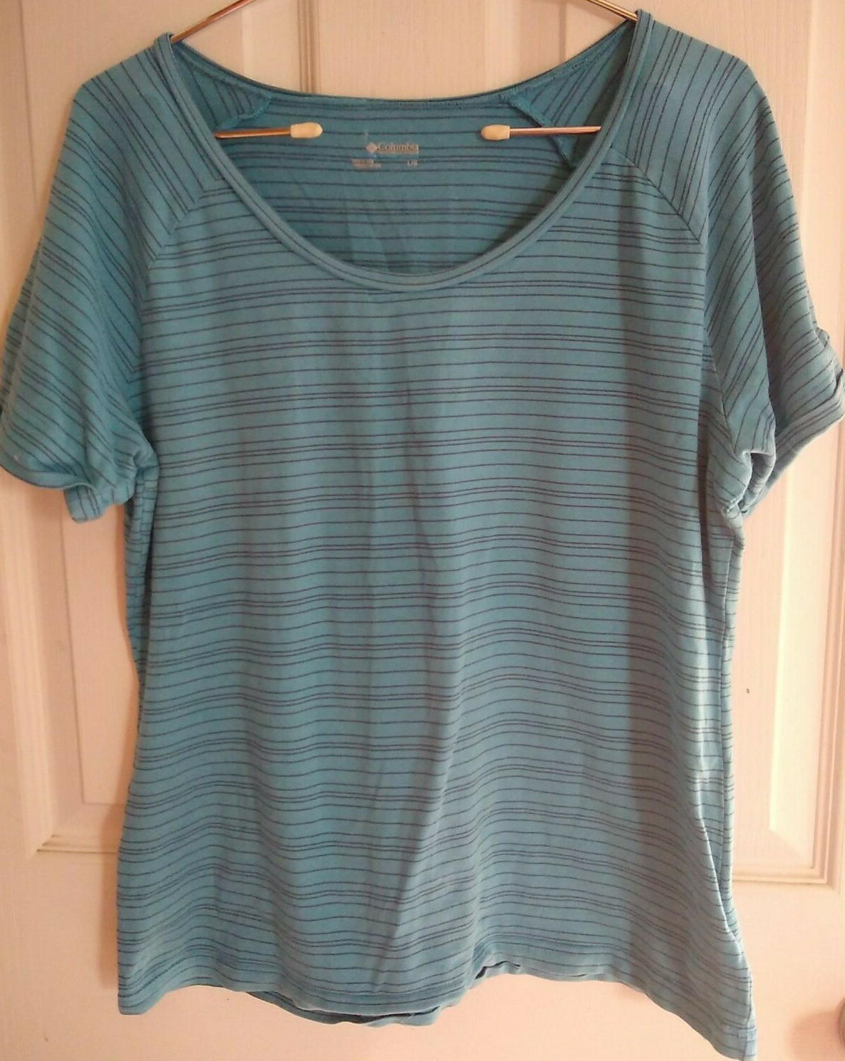 Columbia Basic T-Shirt Large Turquoise Striped Cotton/Elastane Blend