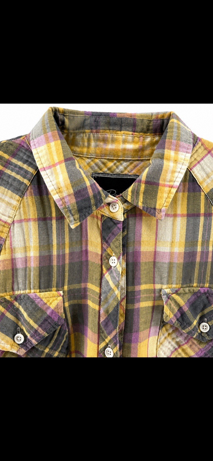 Rails Kendra Plaid Button Up Shirt Women’s M Yellow Purple Gray Cotton Gauze