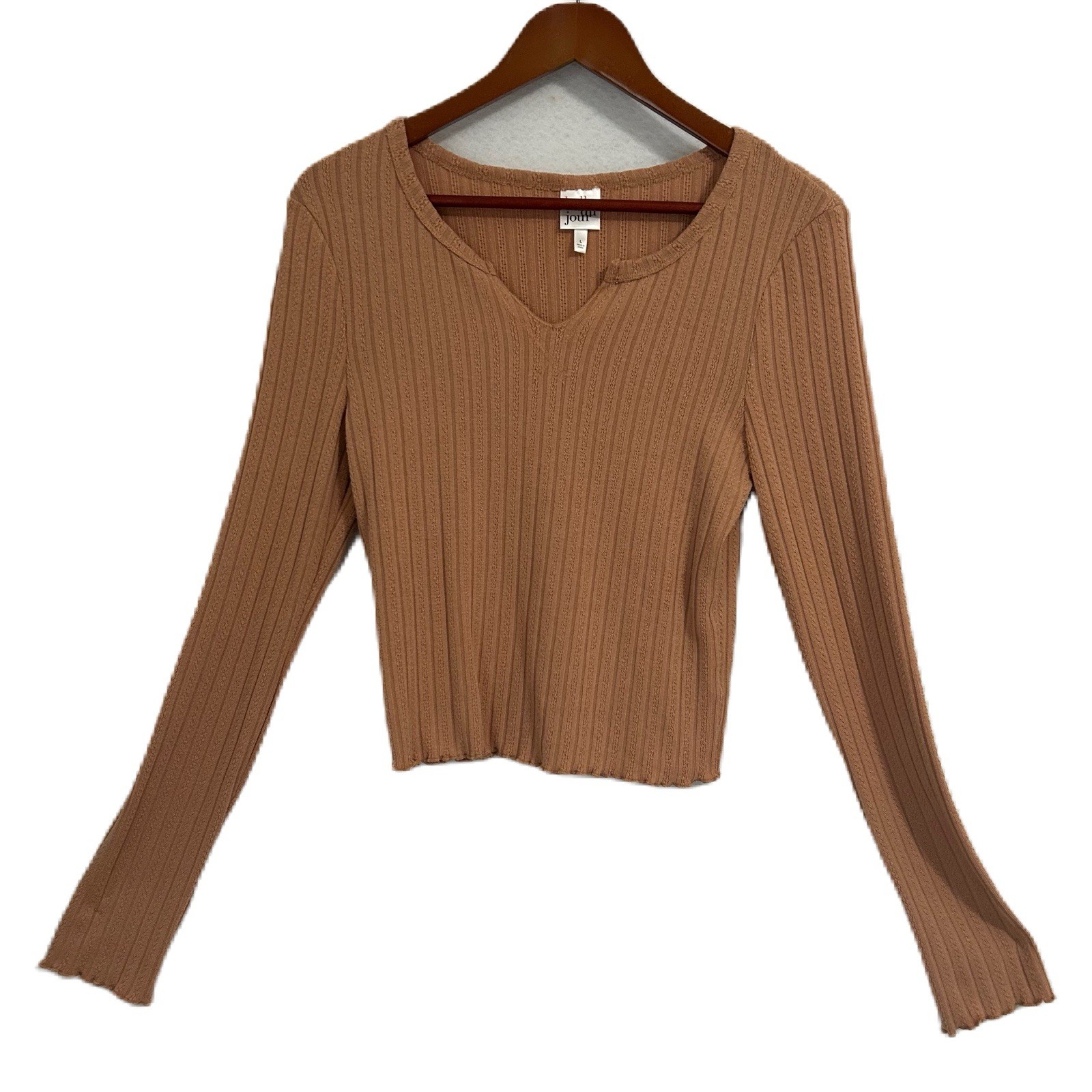 Belle du Jour Crop Top Women L Taupe Stretch Lettuce Edge Boho Feminine Casual