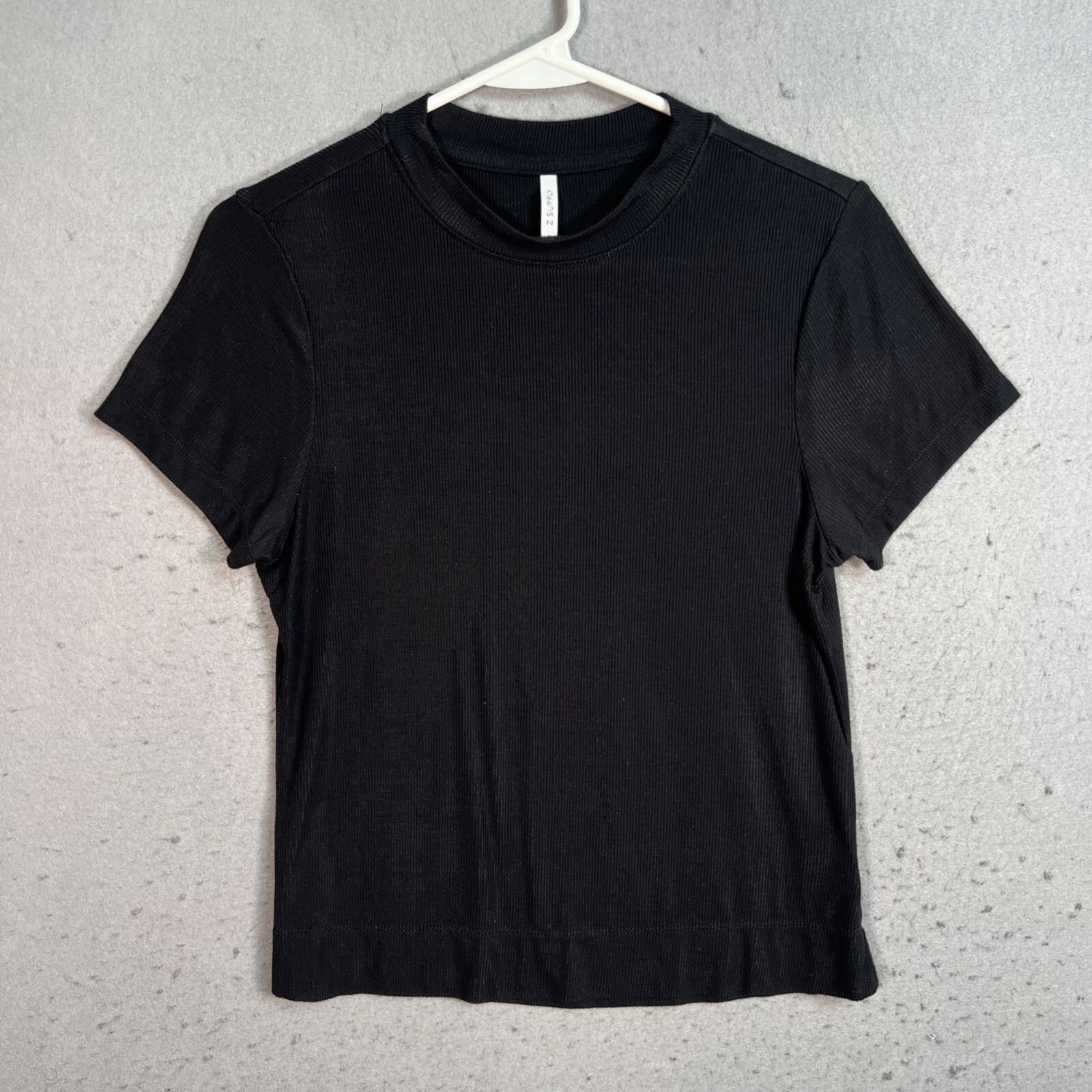 Z Supply Womens Black Short Sleeve Ribbed Knit T-Shirt Stretch Fabric Size Small