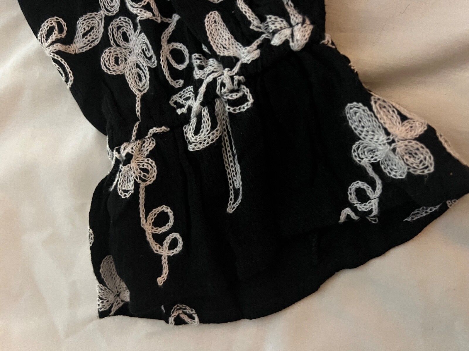 Black & White Peasant Blouse Embroidered Boho tunic top Liv Los Angeles~Size XL