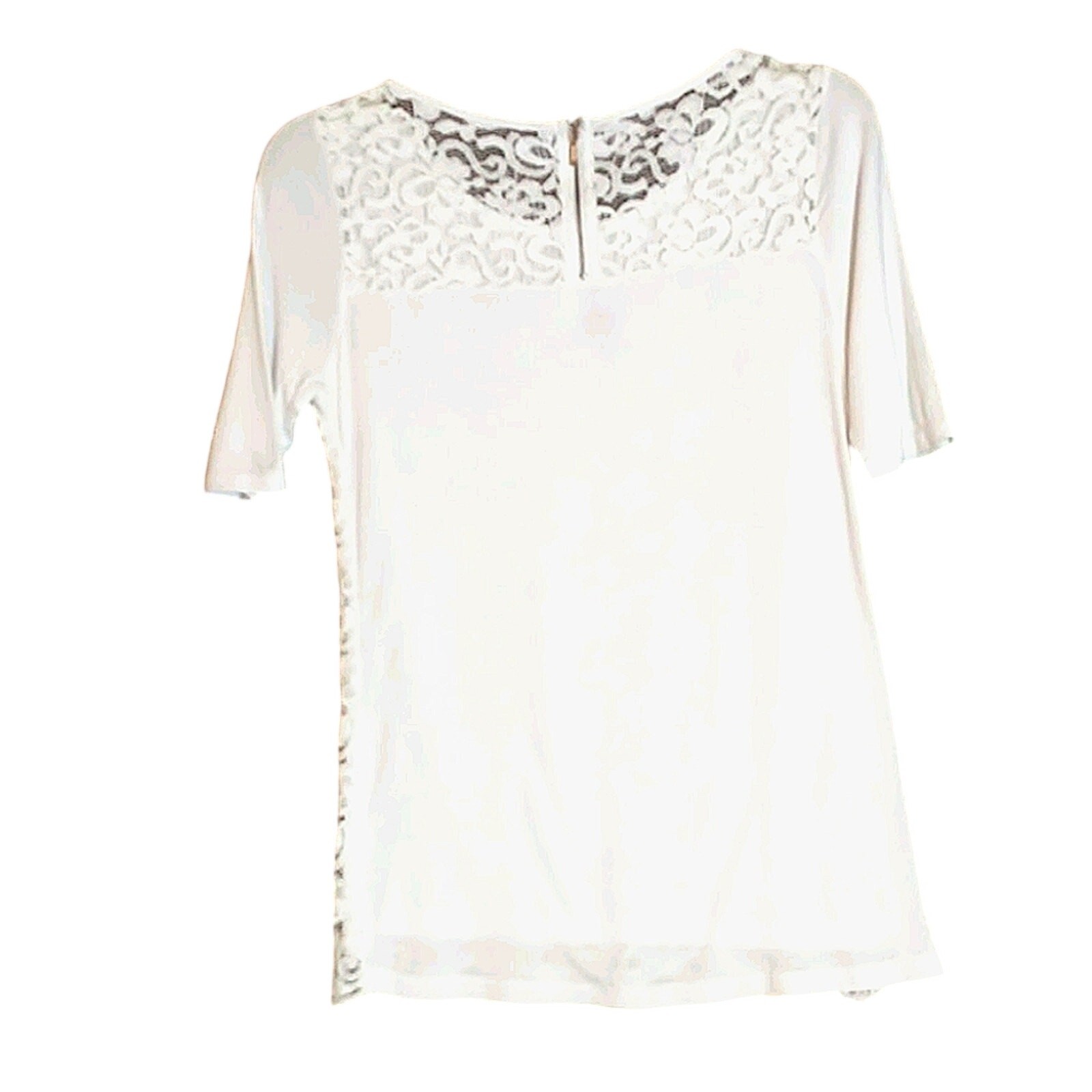 Soho New York & Co Women’s M White Lace Overlay Top Half Sleeve Scoop Neck
