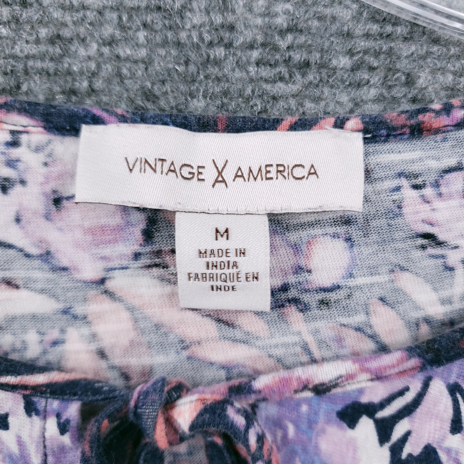 Vintage America Top Womens Medium Purple Floral Swing Long Sleeves Casual Blouse