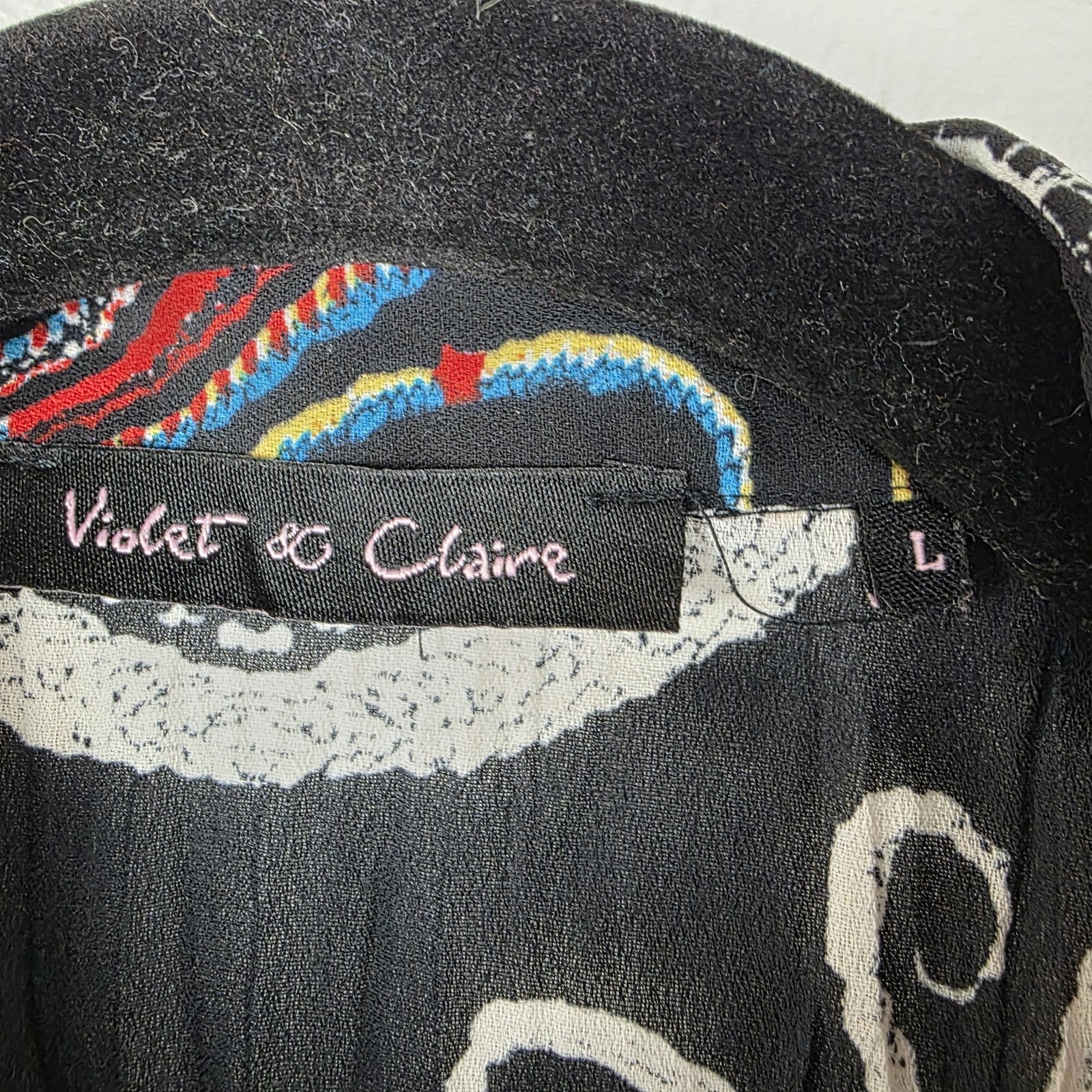 Violet & Claire Womens L Blouse Black Sheer Paisley Lace Trim Boho Western Top