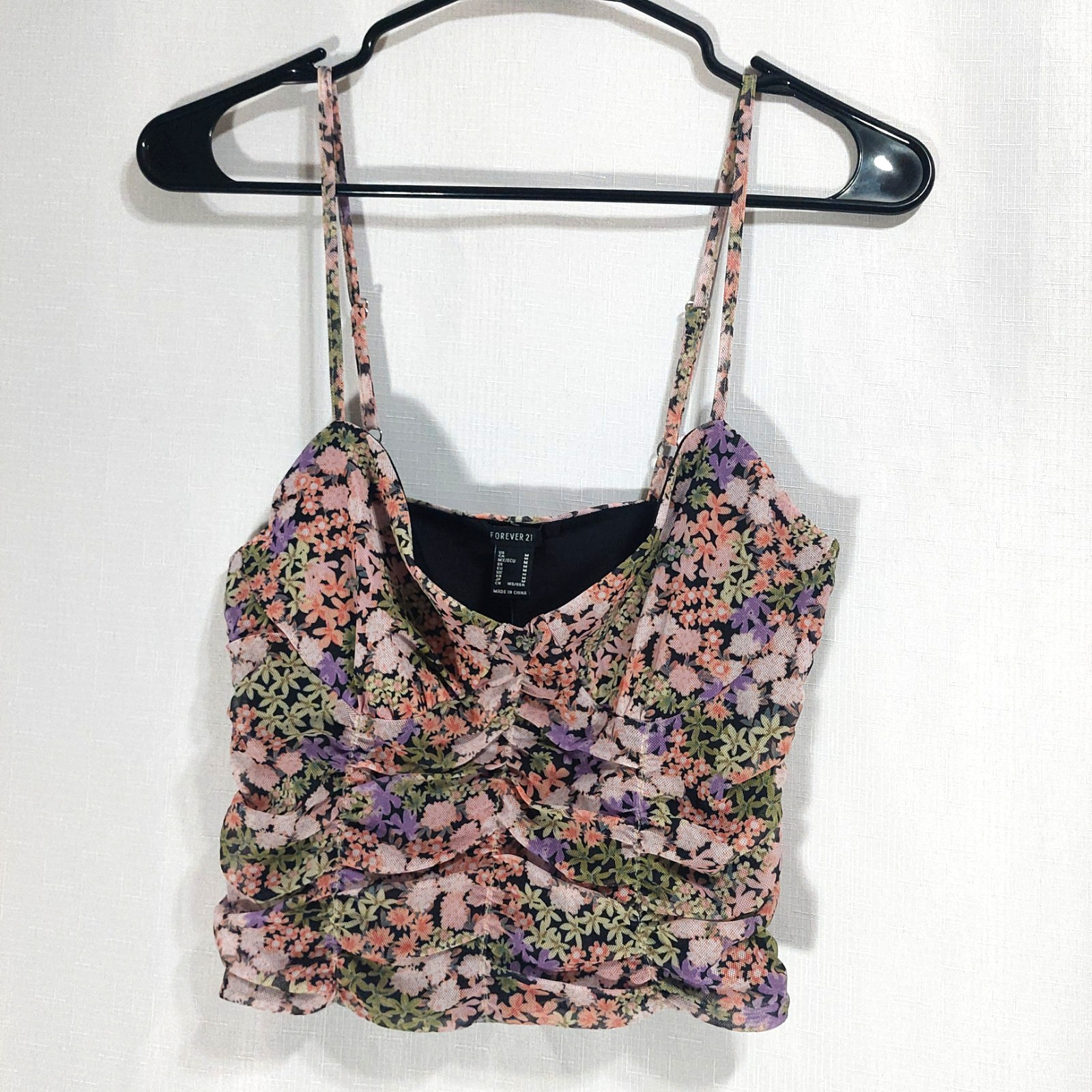 Forever 21 Tank Womens Junior Medium Cropped Top Adjustable Straps Ruched NEW