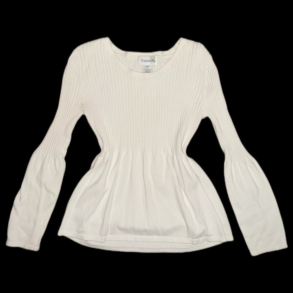 Chadwick’s Ribbed Babydoll 100% Cotton White Blouse Women’s Size Medium VTG 98