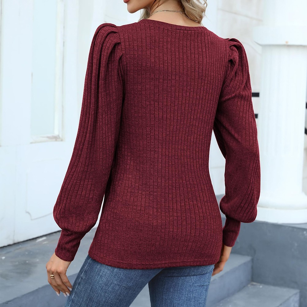Spring Summer Autumn Winter Women Ribbed Top Ribbed Texture Solid Color
