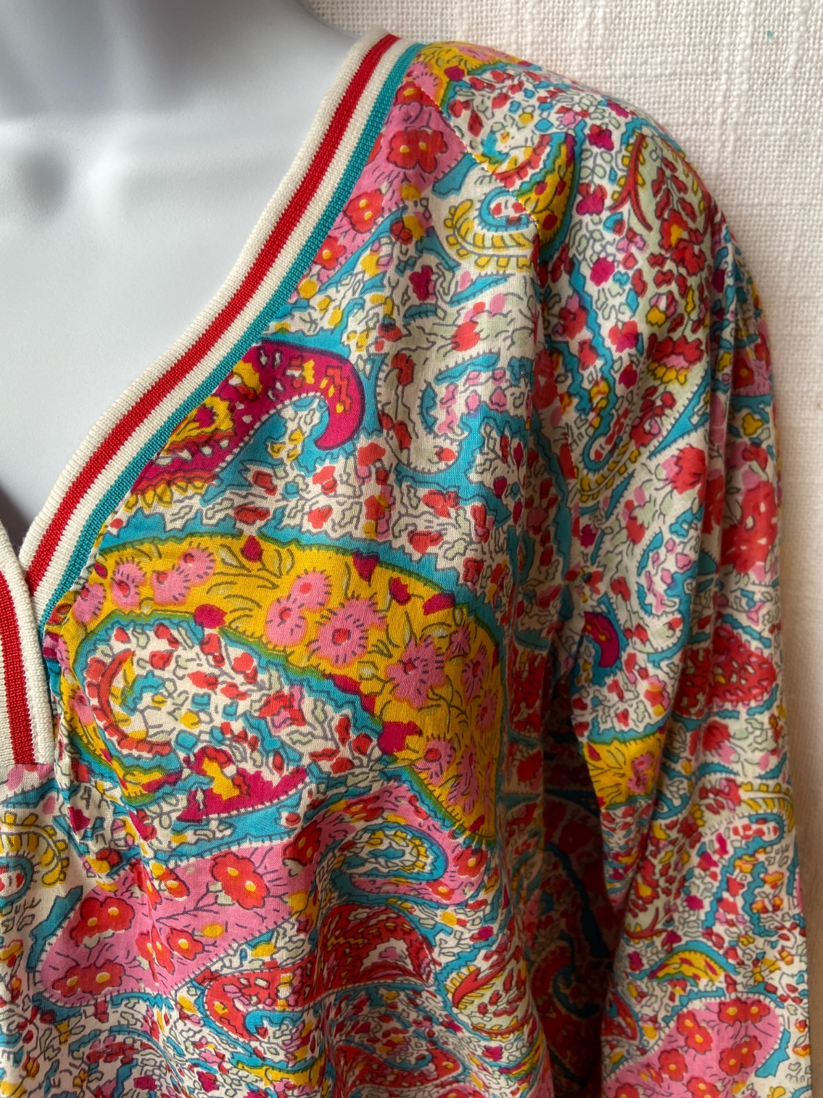 Vintage Goa Magazine Paisley Indian Inspired Blouse Cotton Sheer Boho-Large-New