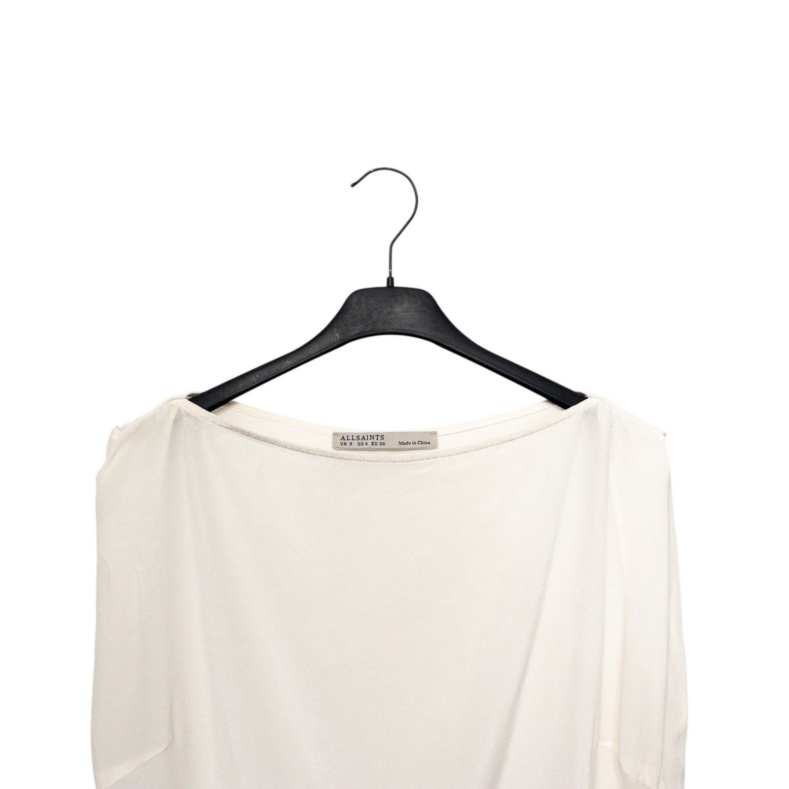 AllSaints Ira Top Size 8 Pure Silk Vintage Draped Boat Neck White Ivory