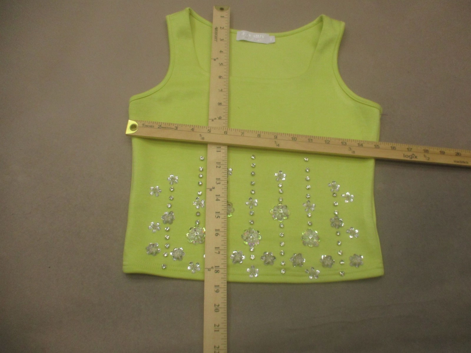 Muy Muy Size L Womens Yellow Cotton Blend Sequin Straps Stretch Beauty Top 433