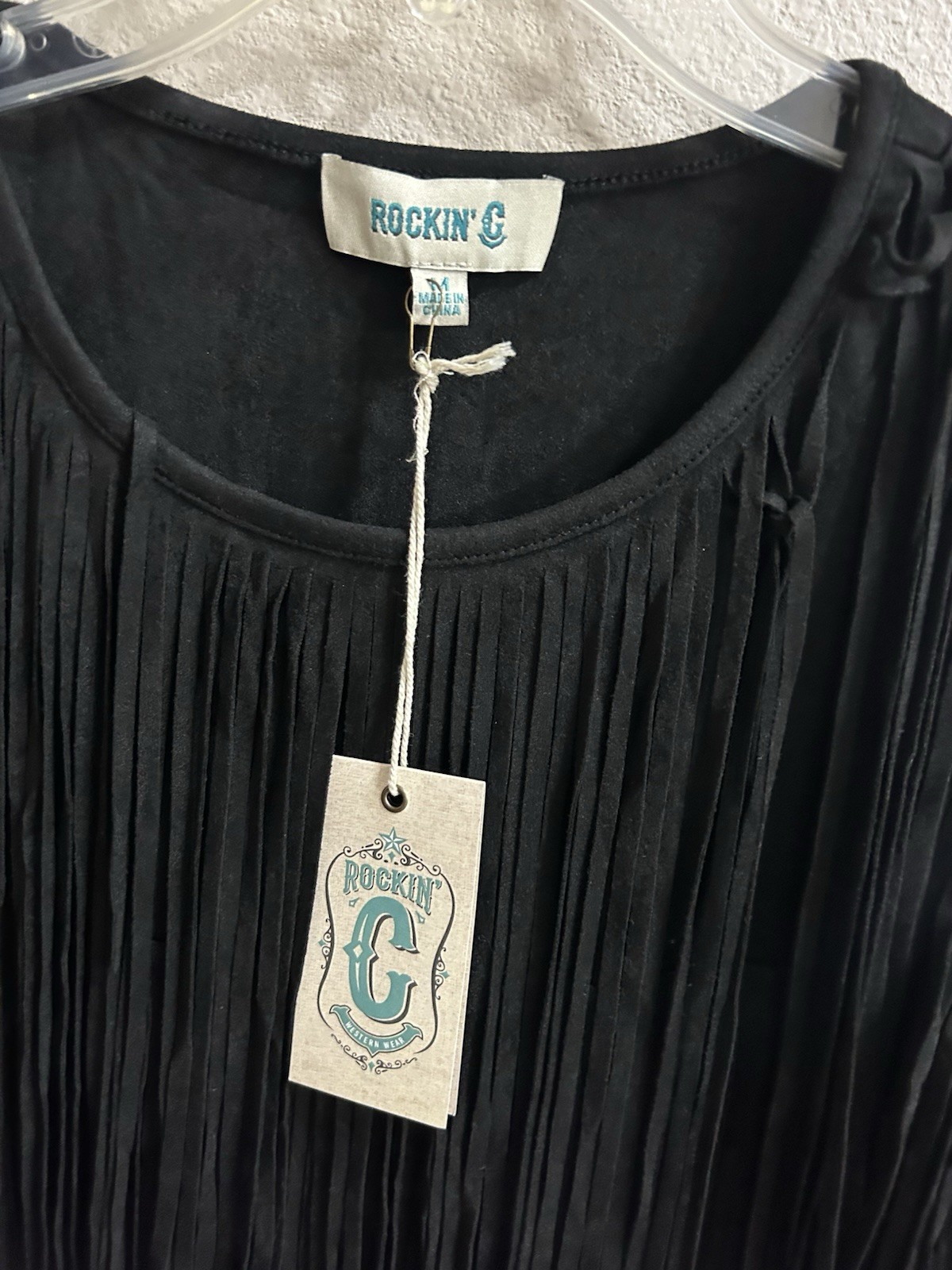 NEW Rockin C Fringe Top Size M Black Faux Suede Western Festival Concert Rodeo