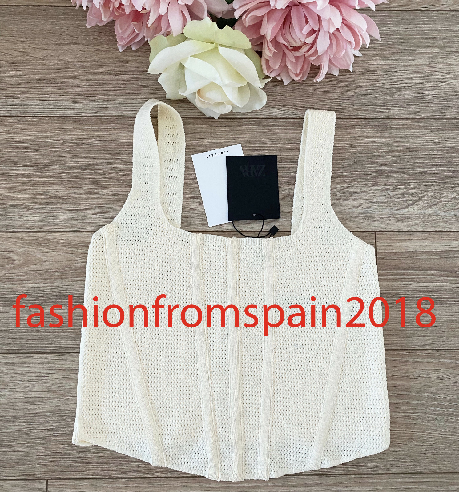 ZARA NEW WOMAN KNIT CORSET TOP STRAPY ASYMMETRIC HEM OYSTER WHITE S,M,L 1822/406