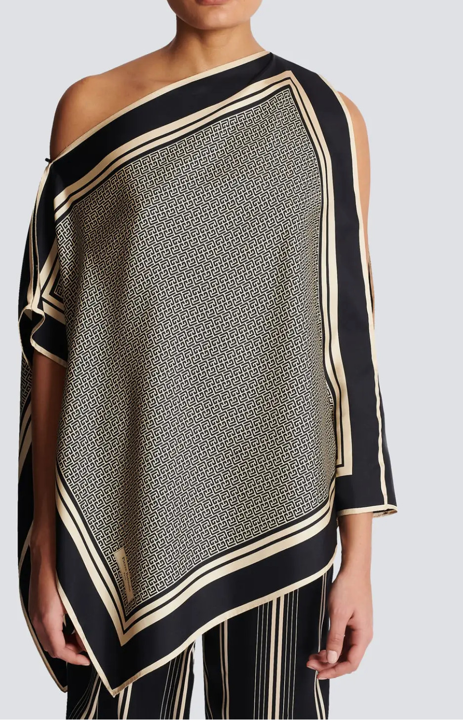 NEW Authentic Balmain Asymmetric Monogrammed Silk Scarf Top | MADE IN ITALY