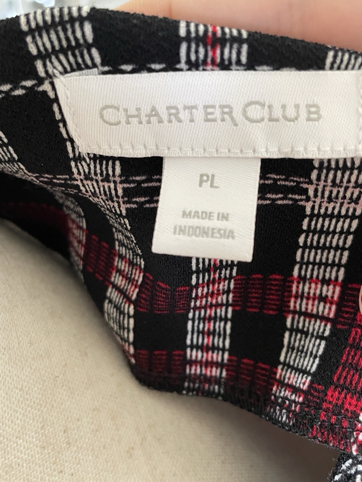 Charter Club Holiday Plaid Jersey Knit Bow Bell Sleeve Top Black Red White PL