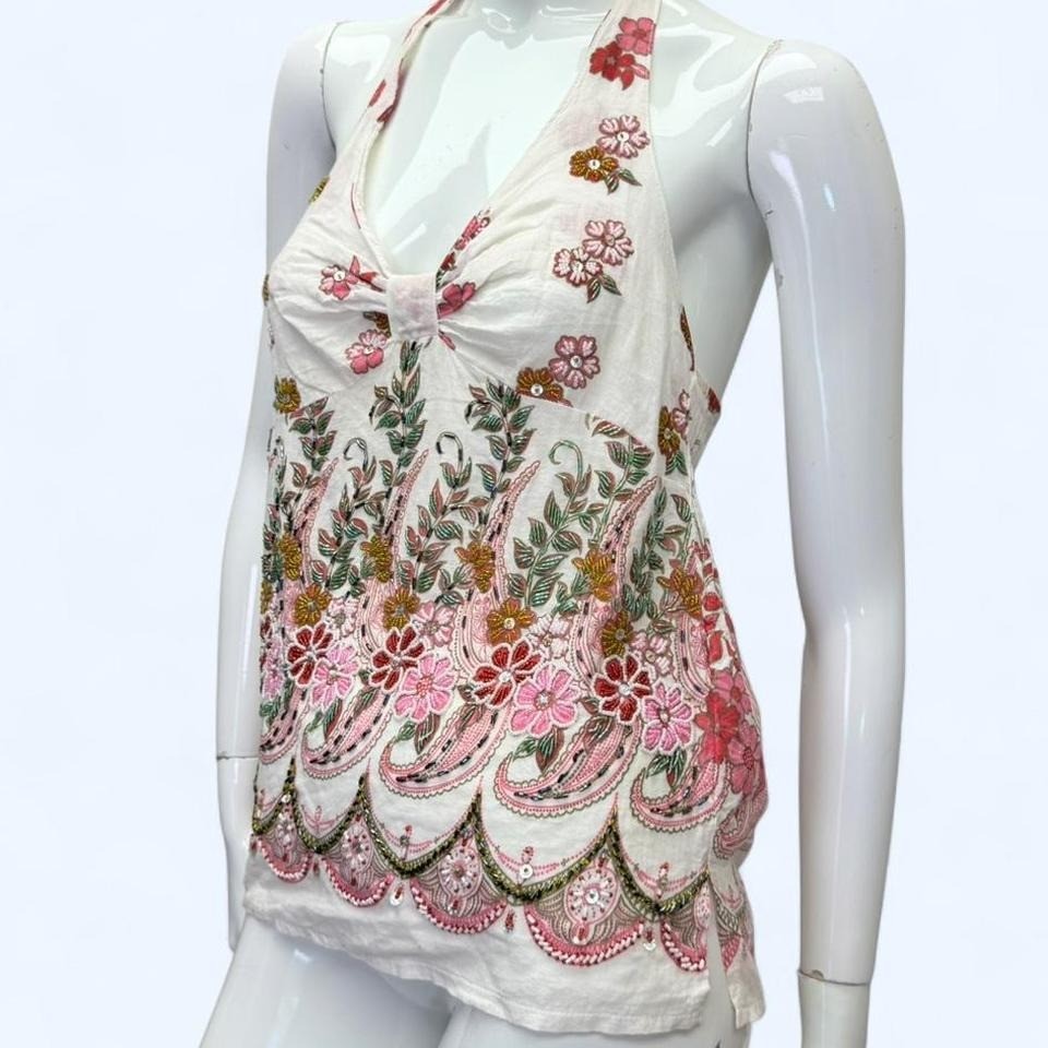 Hand Beaded Halter Top Embroidered Paisley Fairy Boho Womens S Thailand