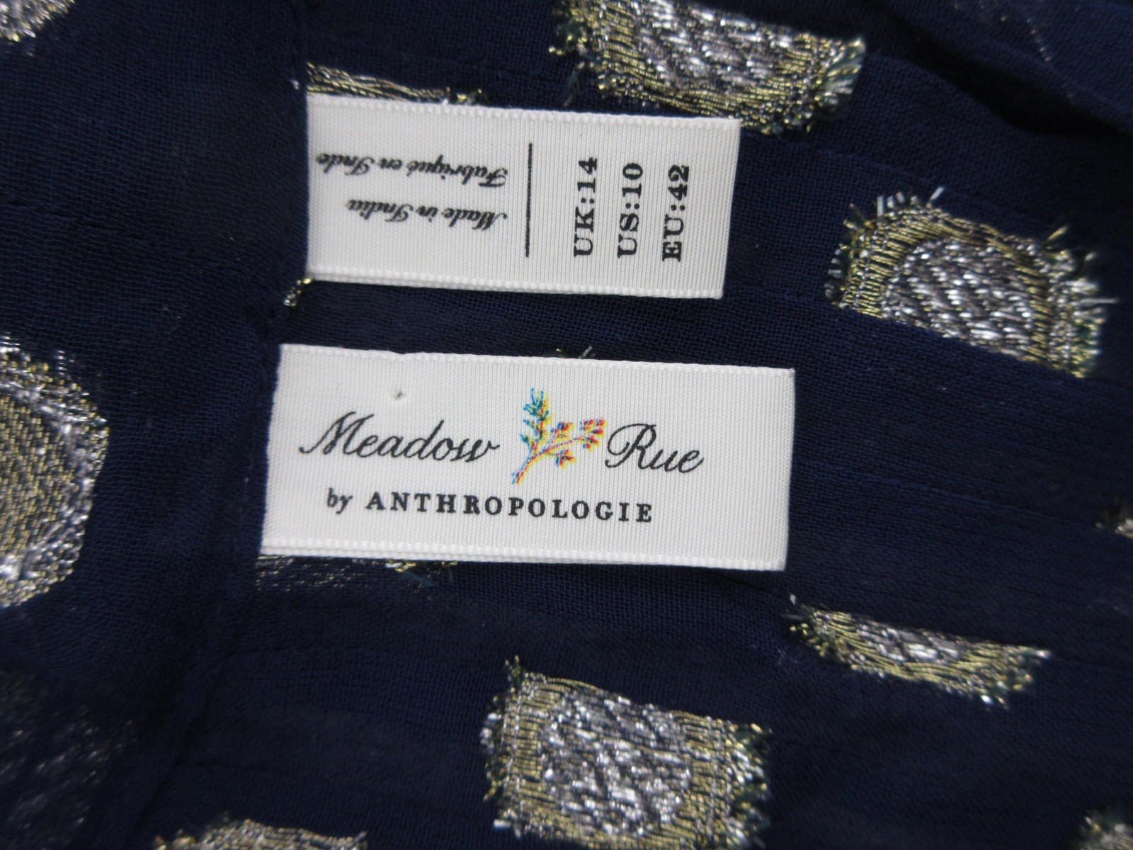 Meadow Rue Anthropologie Blouse Womens 10 Blue Metallic Dot Sheer Tunic Top