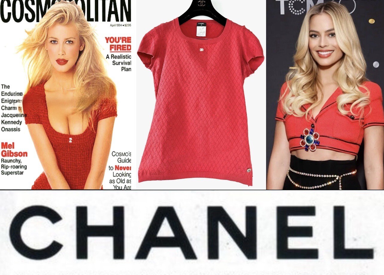 3K Chanel 2014 Barbie Red Sweater Top 36 38 40 4 6 8 T-Shirt White CC Logo S M