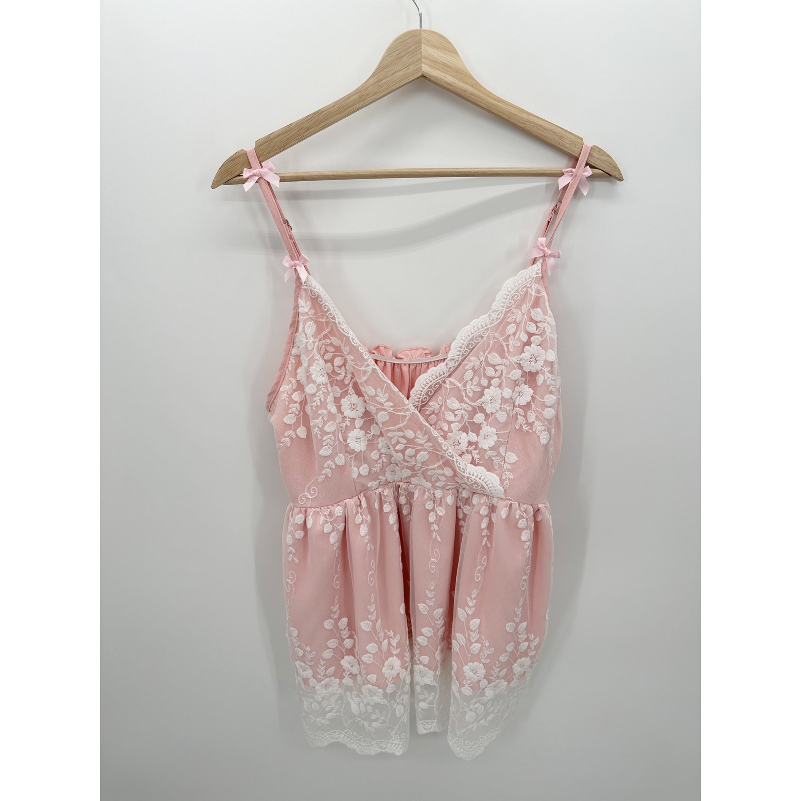 Romwe Pink Floral Lace Babydoll Tank Women Size 1XL Bratz Feminine Coquette