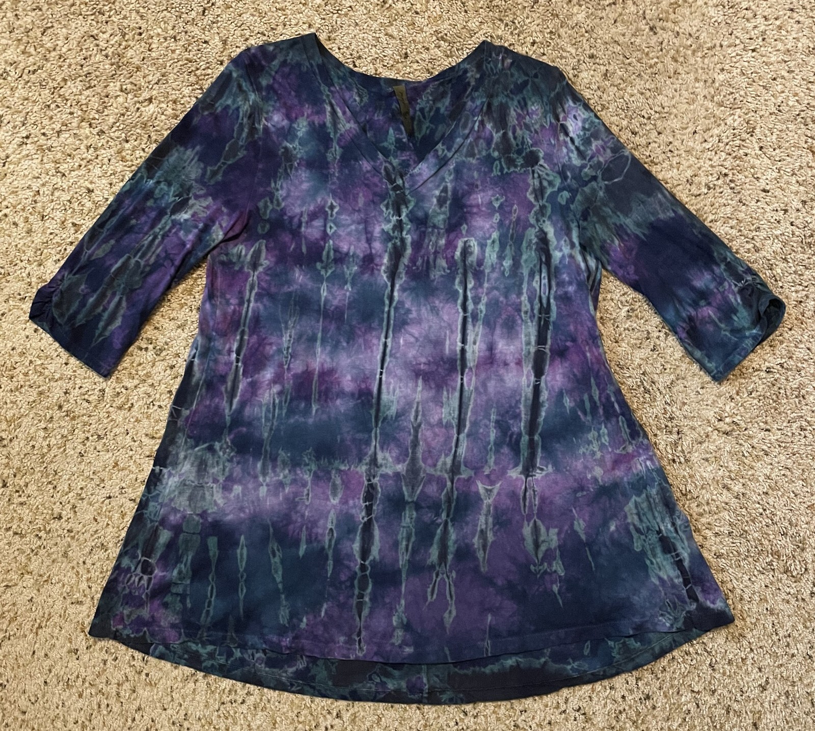 Pure Intent Women’s Tie-Dye Blue & Purple Tunic Shirt Top Sz M 3/4 Sleeve – USA