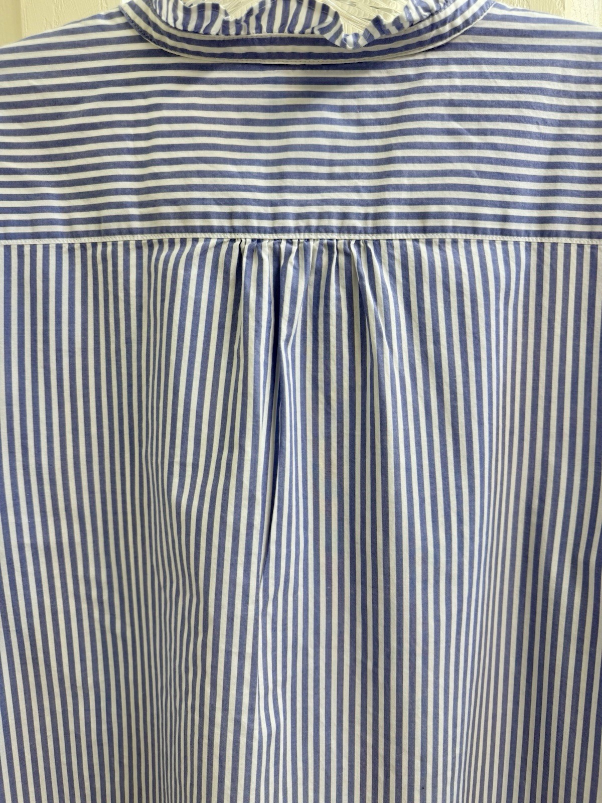 TALBOTS Blue & White Striped Coastal COTTON POPOVER Roll Tab Sleeves (L) NWOT