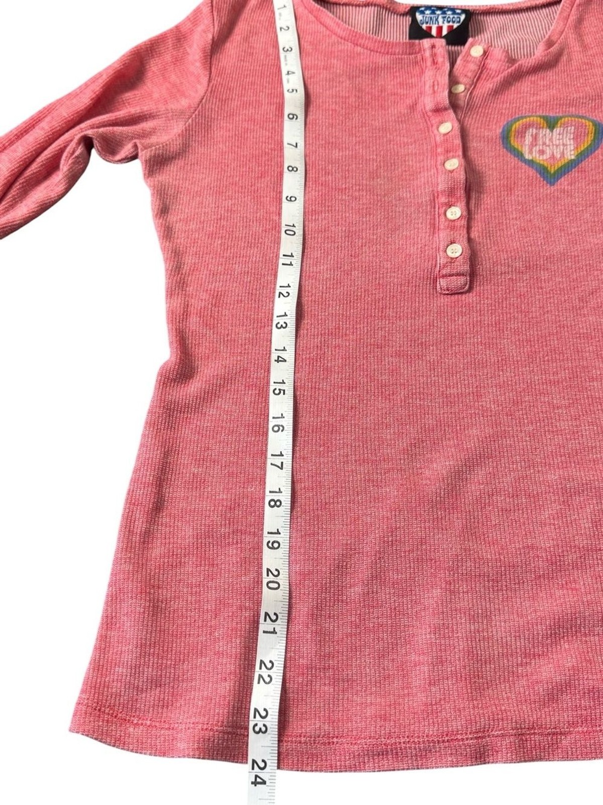 Junk Food Free Love Rainbow Heart Thermal Henley Top Pink Red Retro Boho Small