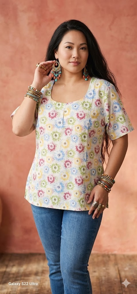Plus Size 100% Cotton Blouse Handmade in USA with Fabric from India 1X 2X 3X 4X
