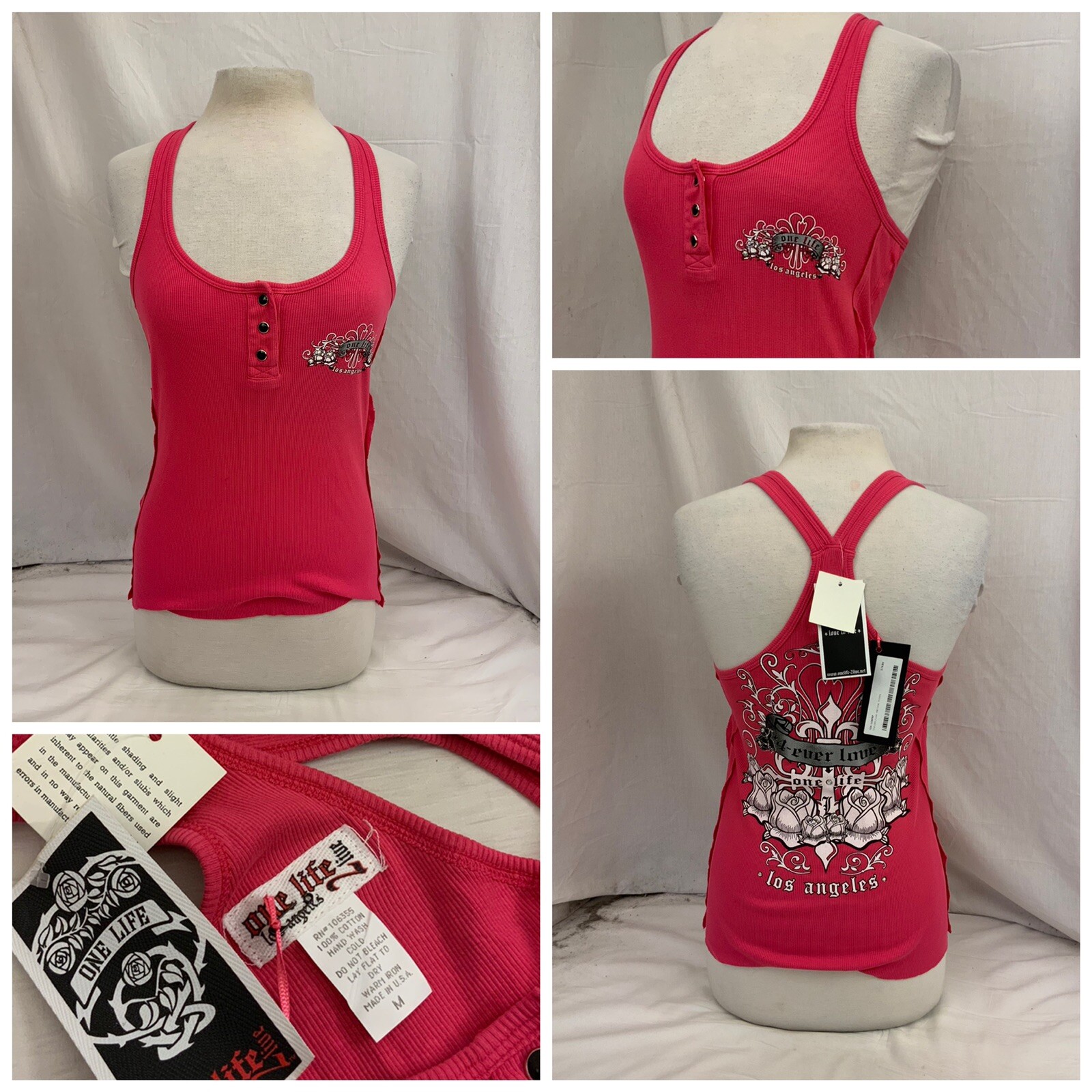 One Life 2 Live Shirt M Pink Tank Top 100% Cotton Made In USA NWT YGI N1-220CG