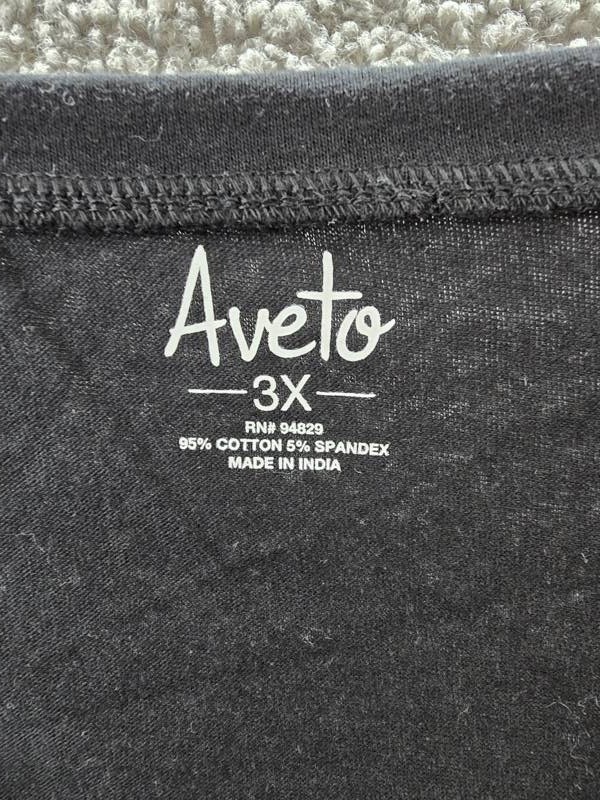 Aveto Plus Size V-Neck Top Women’s 3X Black Beauty Solid Long Sleeve Pullover