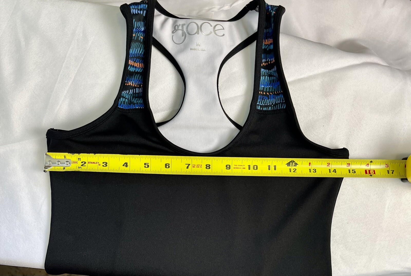 GRACE Women M Black Rayon/Spandex Razor Back Knit Top Yoga Gym