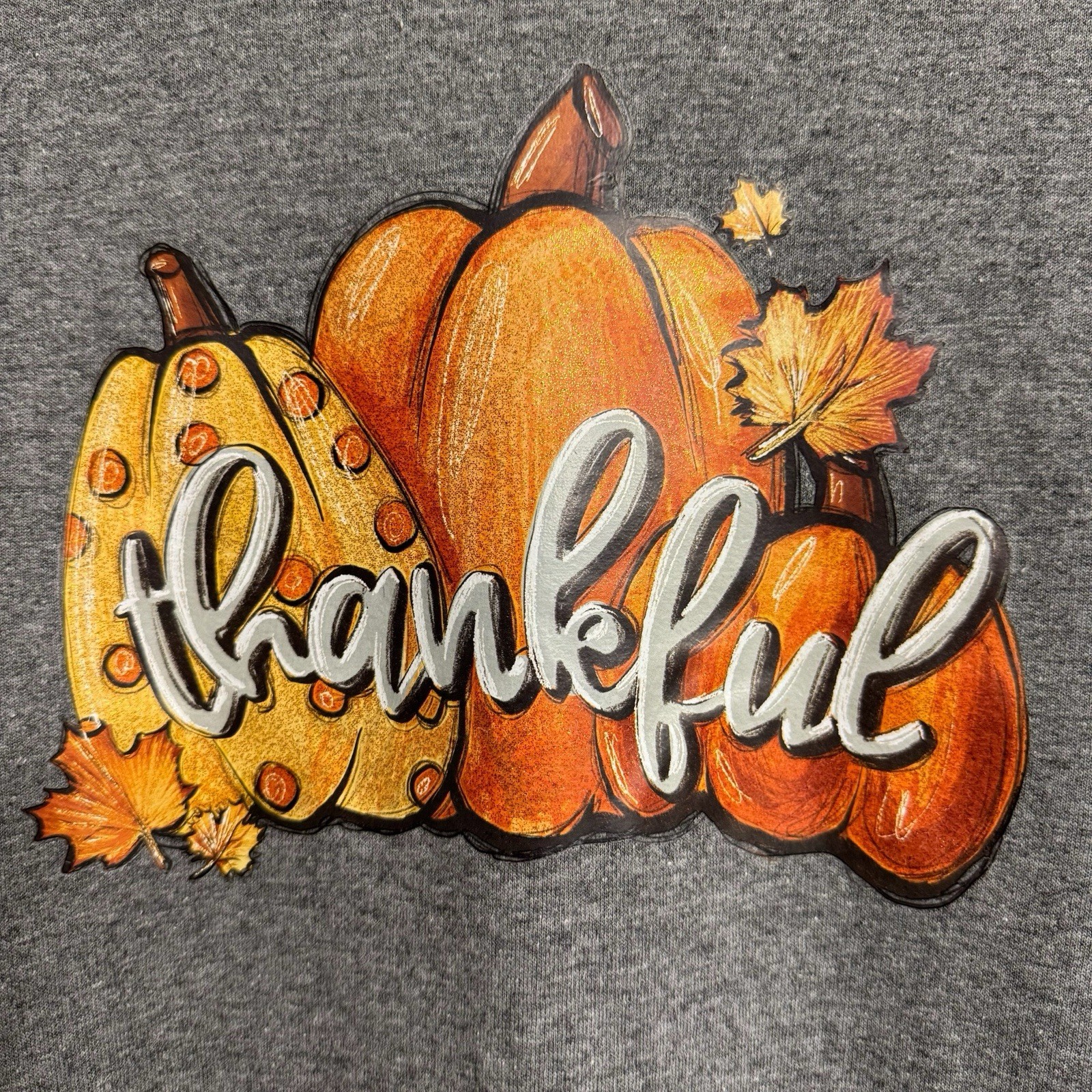Thankful Pumpkin Thanksgiving Graphic T-Shirt S/S Women’s Sz M Gildan Gray NWOT.