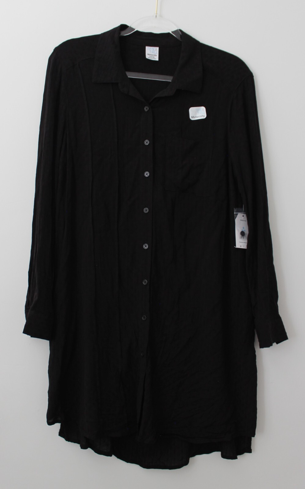 Time and Tru Women’s Maternity Tie Front Woven Top Black Soot Multisize NWT