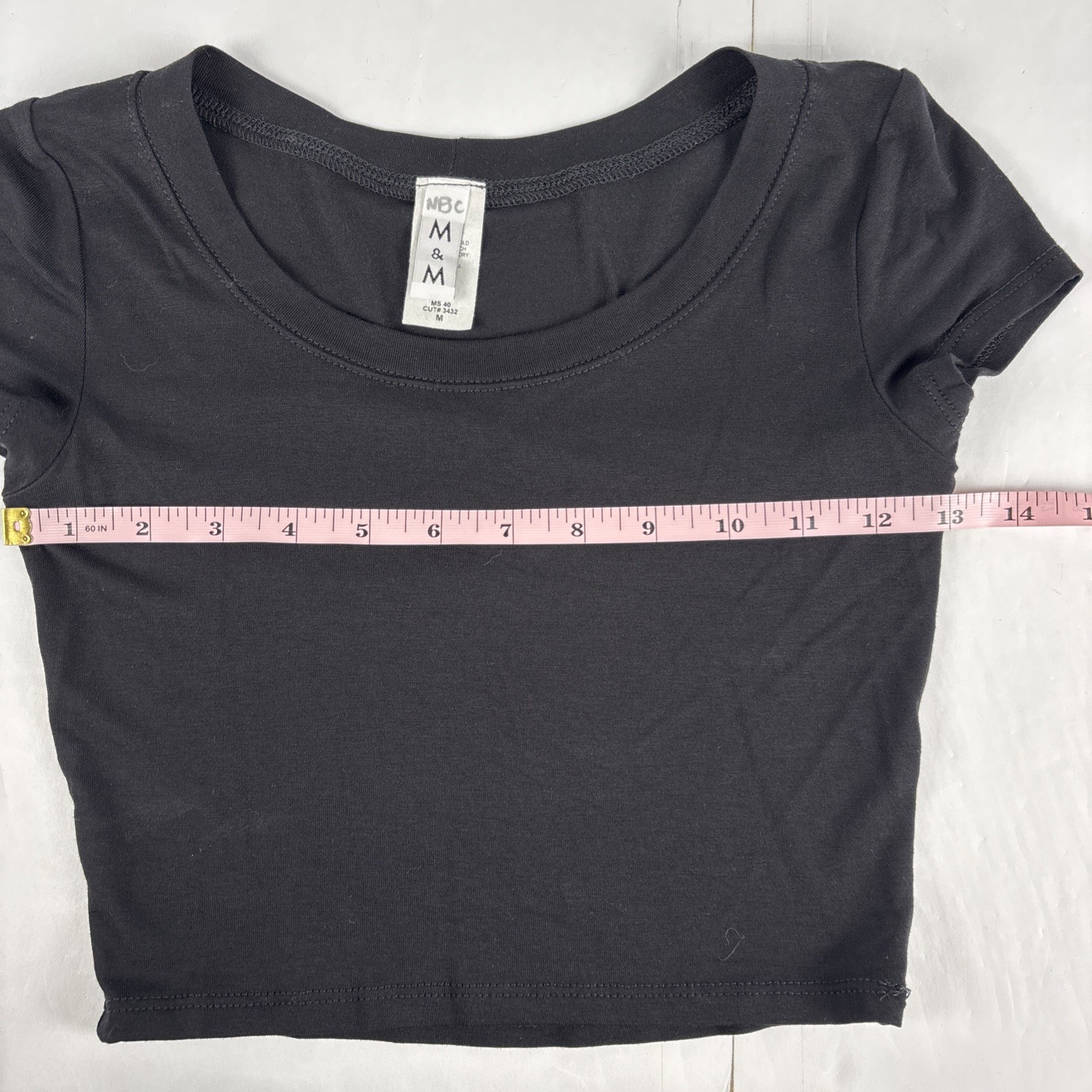 M&M Black Short Sleeve Crop Top Rayon Spandex Stretch Made in USA Size M