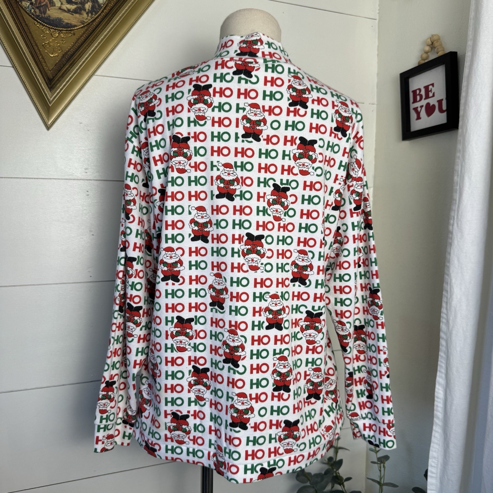 Women’s Vintage Style Christmas Ho Ho Ho Santa Claus Turtleneck Shirt Large