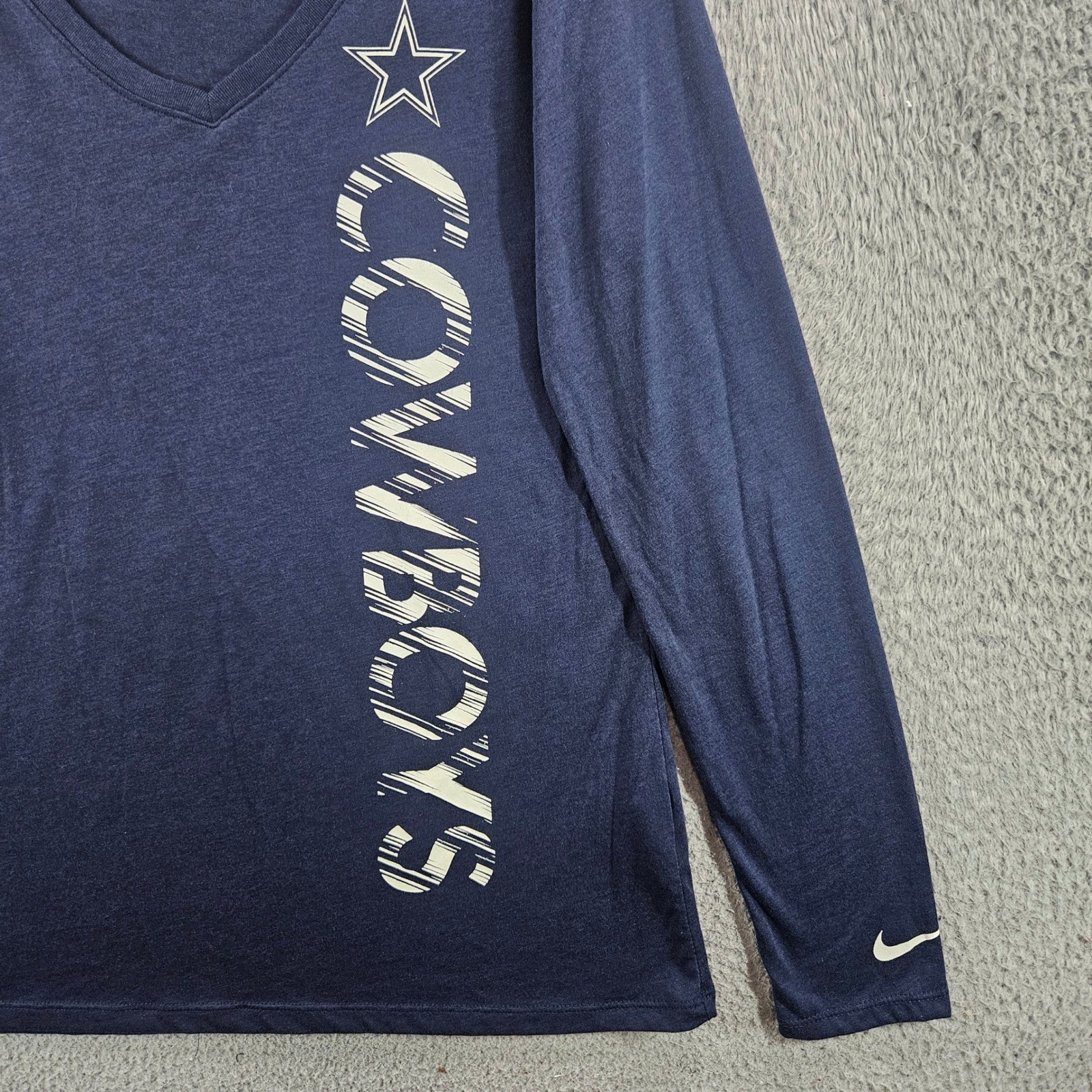 Nike Dallas Cowboys Womens Long Sleeve V-Neck T-Shirt Navy Blue Large NFL Star