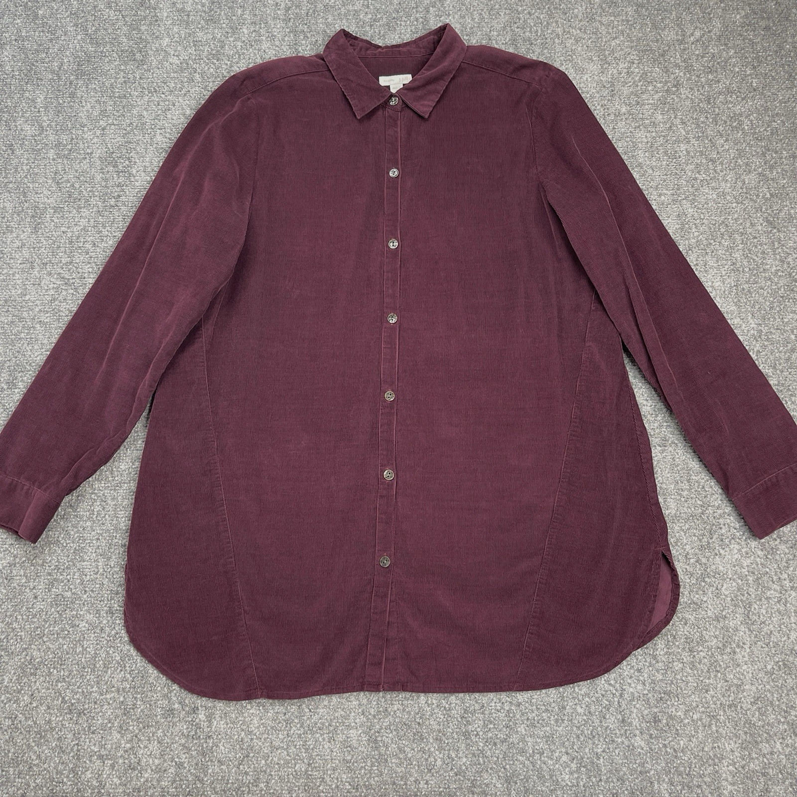 J Jill Corduroy Button Front Tunic Top Womens Medium Long Sleeve Cotton Plum