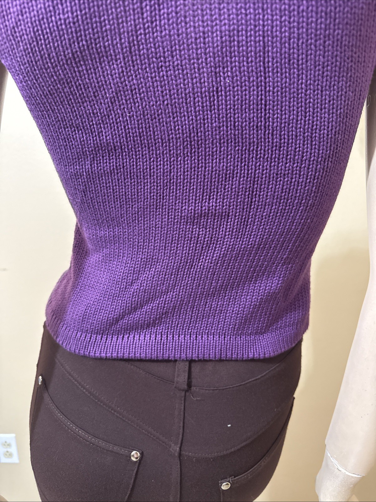 Women’s Purple Cotton Casual Summer Open Stretch Slim Knitted Size L Blouse Top