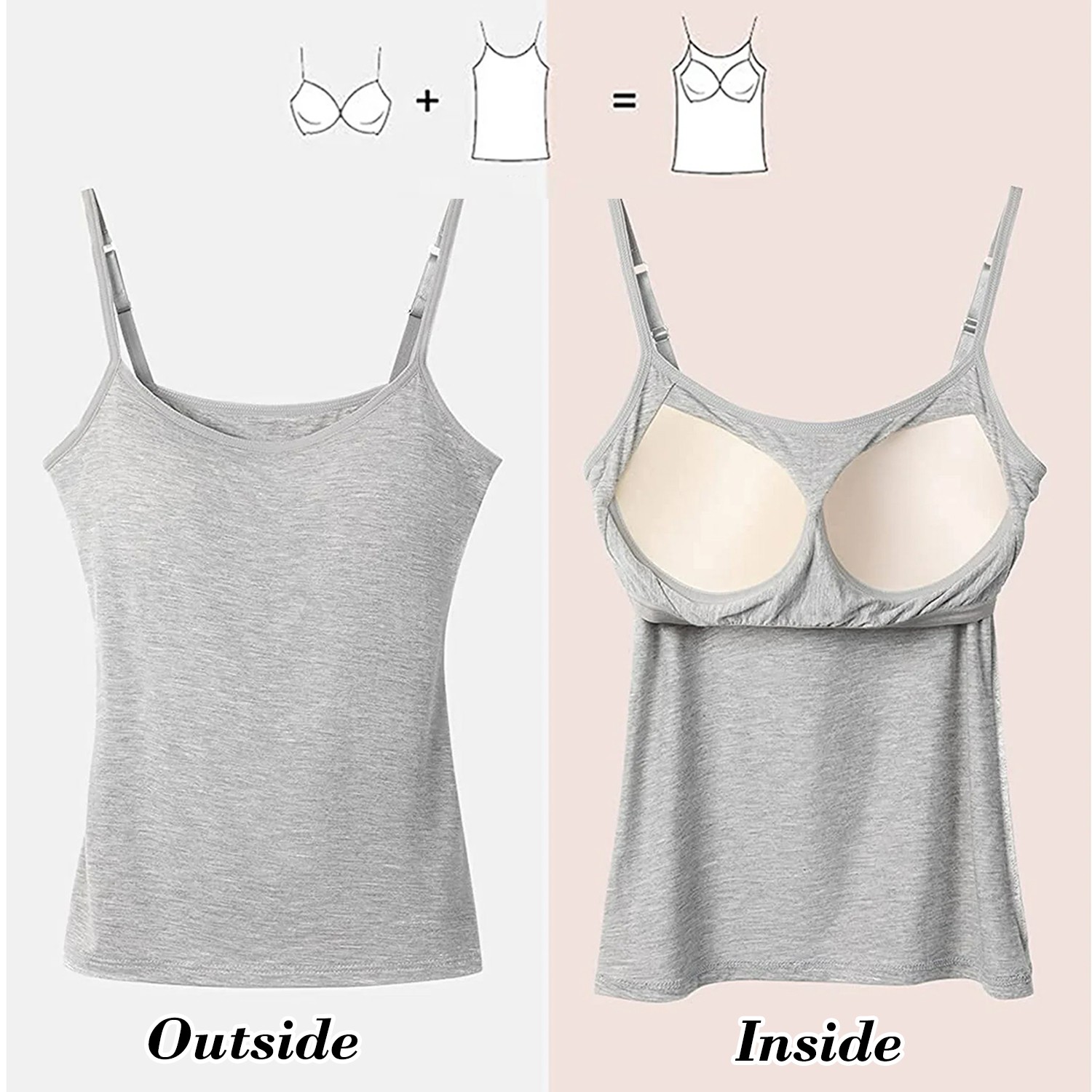 Camisole with Built in Shelf BRA Adjustable Spaghetti Strap Basic Tank Tops US
