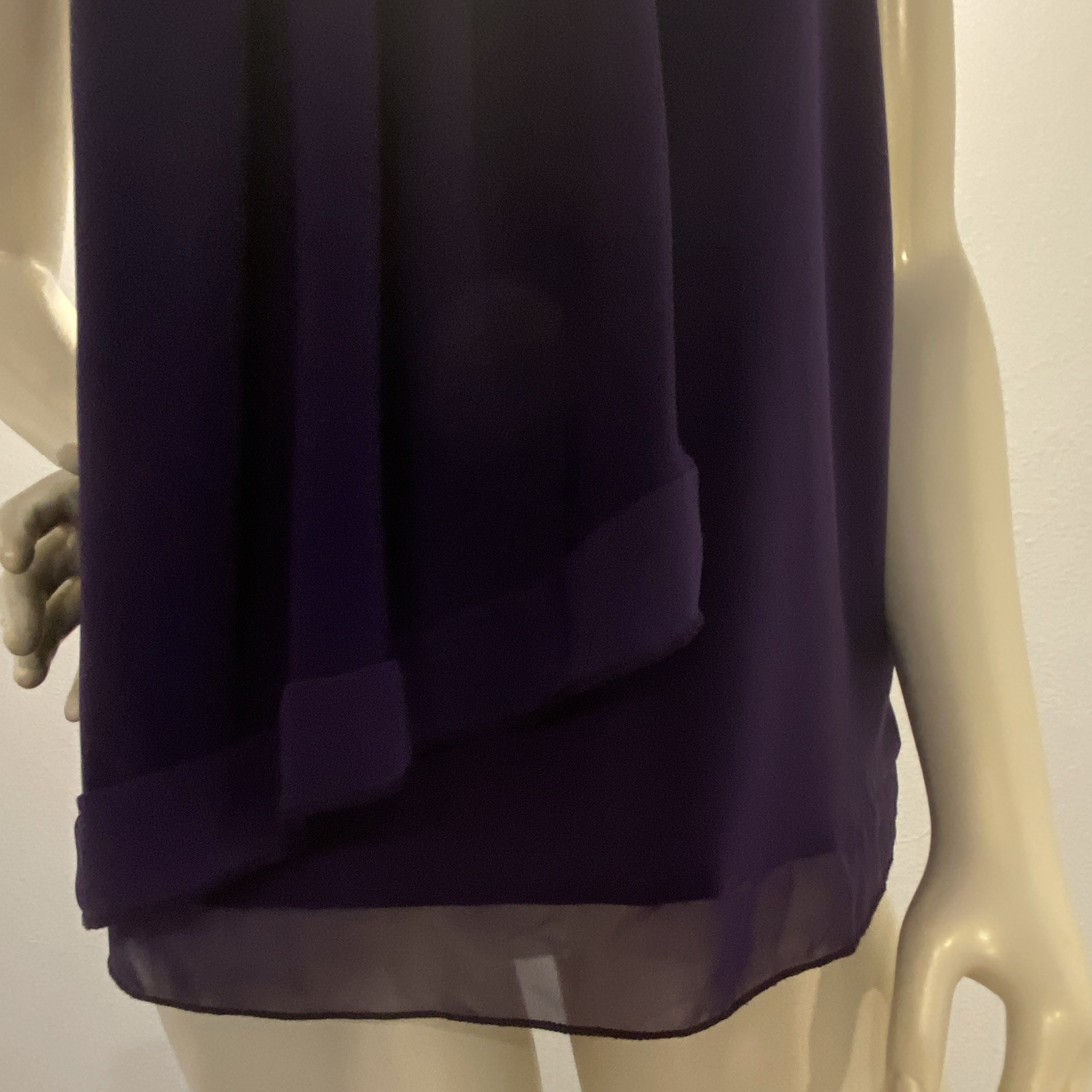 ROZ & ALI S Purple Solid Scoop Neck Sleeveless Studded Pleated Chiffon Tank Top