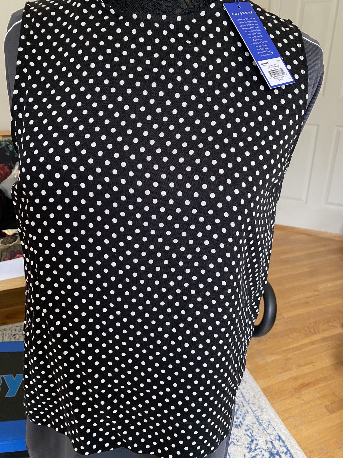 NWT Pop Sugar Womens Poka Dots Sleeveless Button Back Shell Blouse Top Size M
