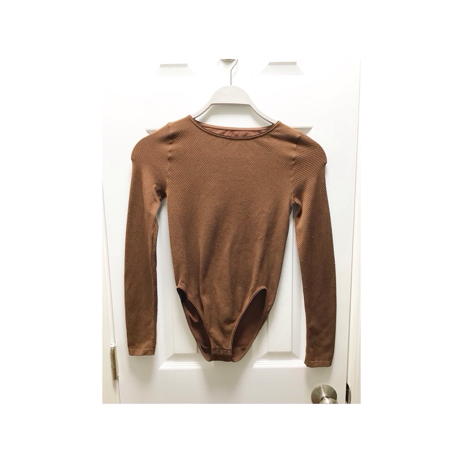 WOLFORD Womens Opaque Brown Bodysuit Size Small Ribbed Full Bottom Long Sleeve