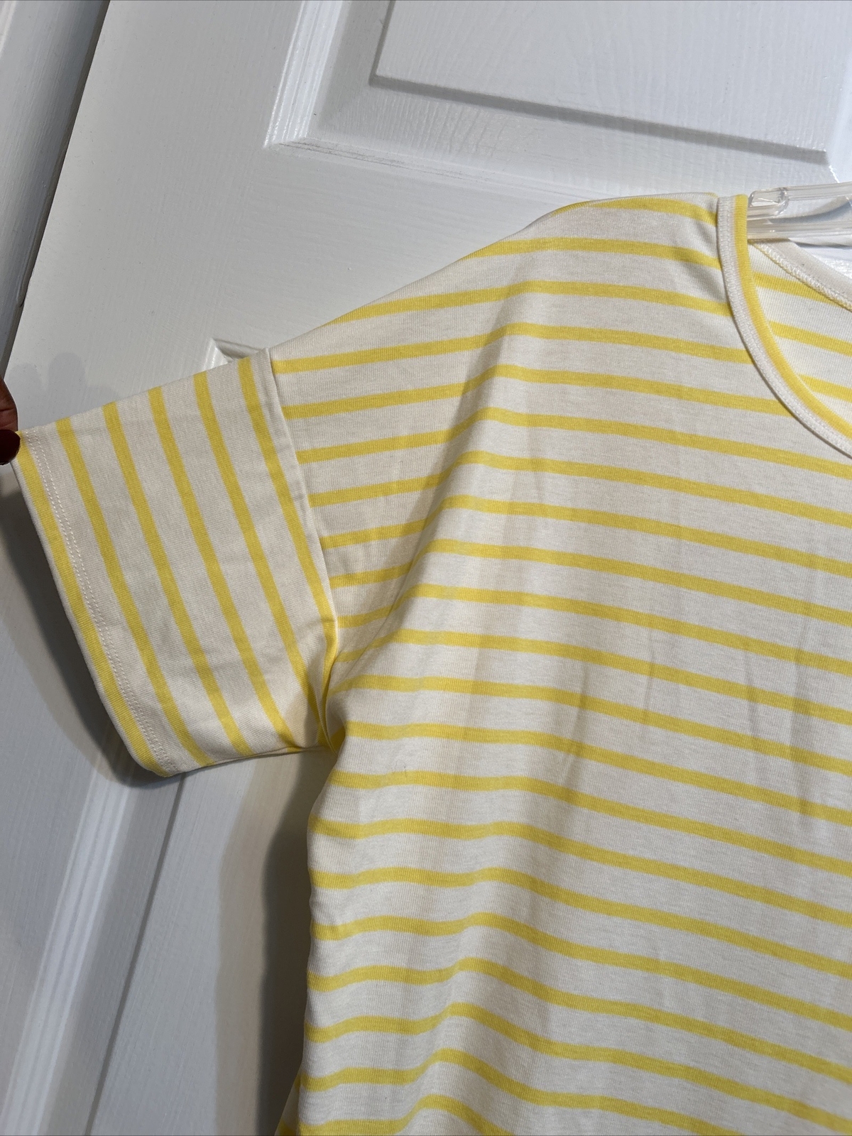 NWT a LOVES a Striped Yellow and White Short Sleeve Knit Top Size L Large