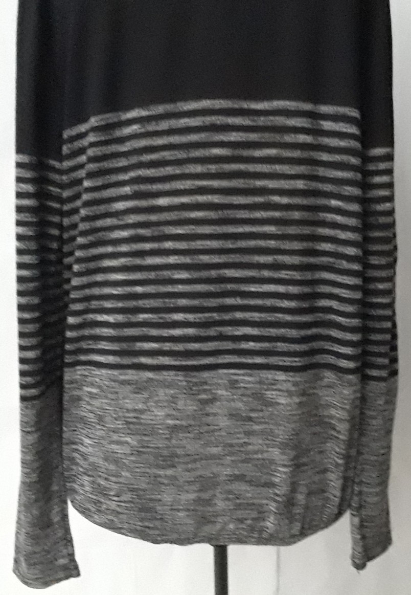 MAX Editio Shirt Women Medium Gray Stripe Long Sleeve 3/4 Open Top Elastic Waist