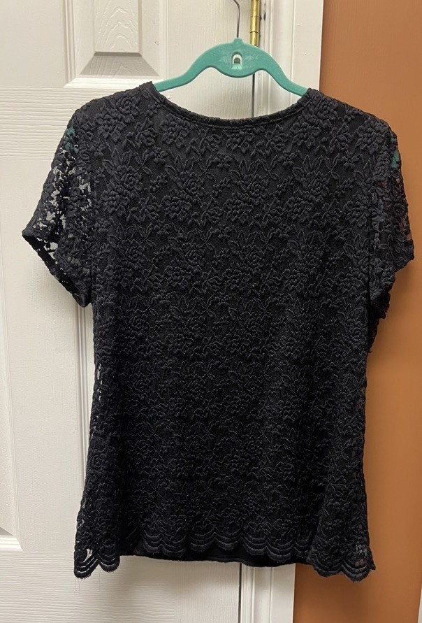 Chadwicks of Boston Women’s Black Lace Lined Scoop Neck Blouse Short Sleeve XL