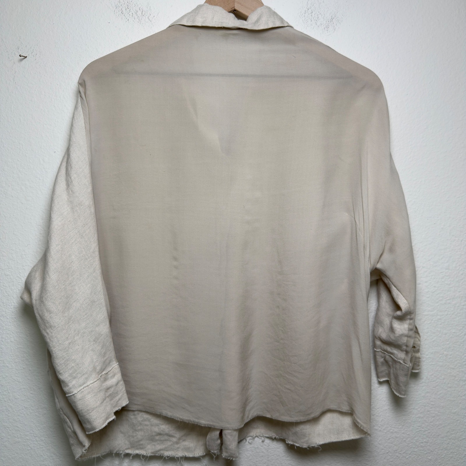 Acne Studios Women Linen Silk Blouse 38 Beige Raw Hem Oversized Button Up Shirt