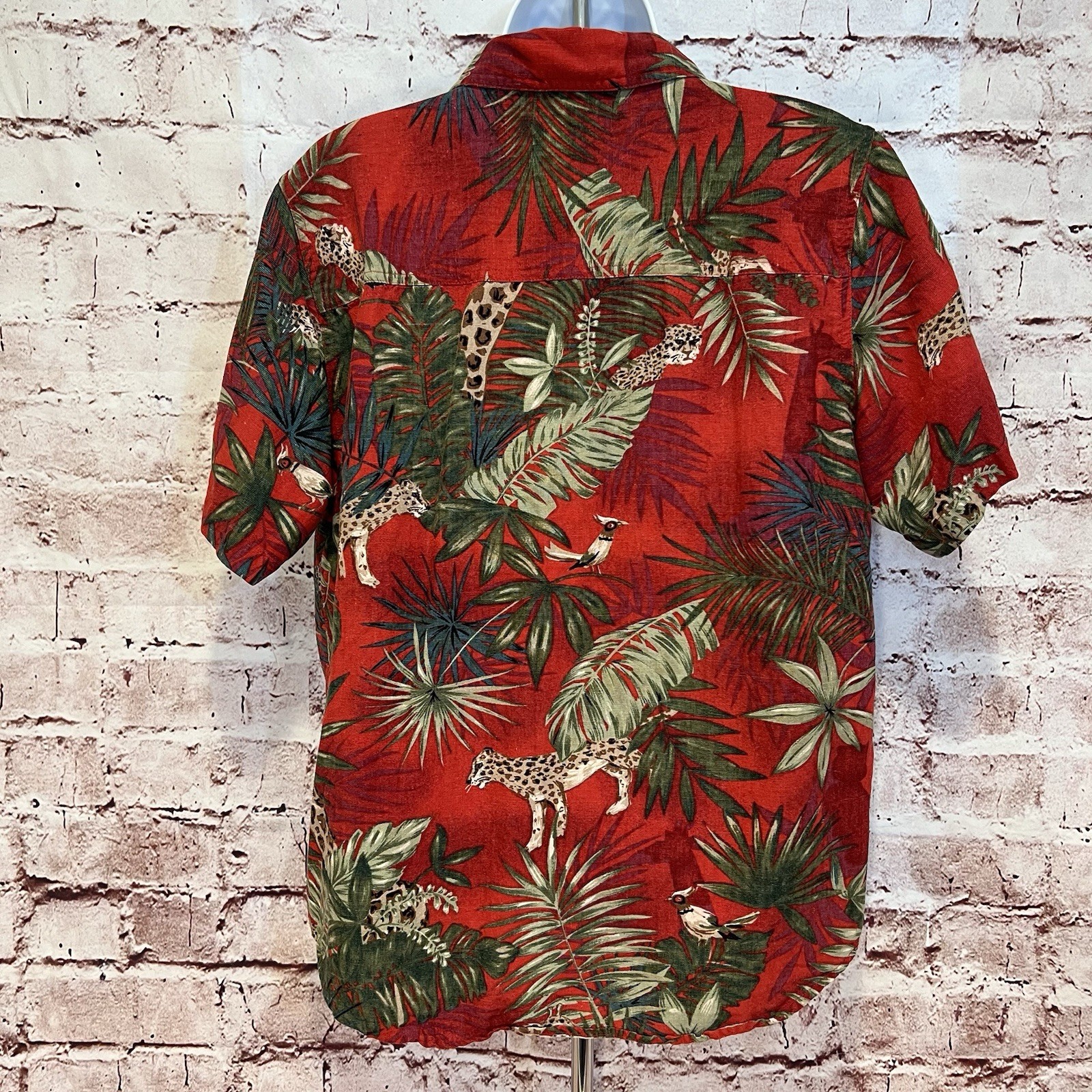 Erin London Women’s Red Safari Embroidered Button Up Silk Linen Blend Blouse S