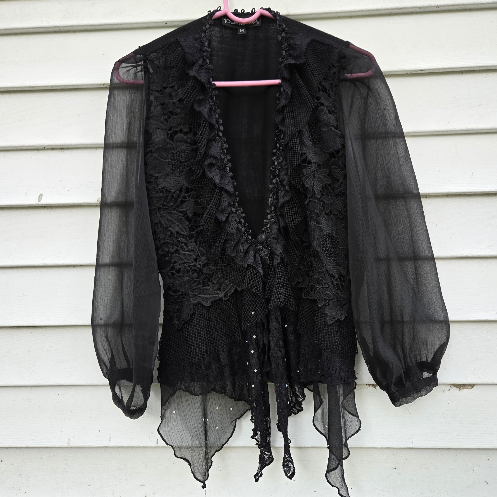 PRETTY ANGEL Women’s MEDIUM FAIRY Top Coachella Deep V-Neck See-through Sleeves