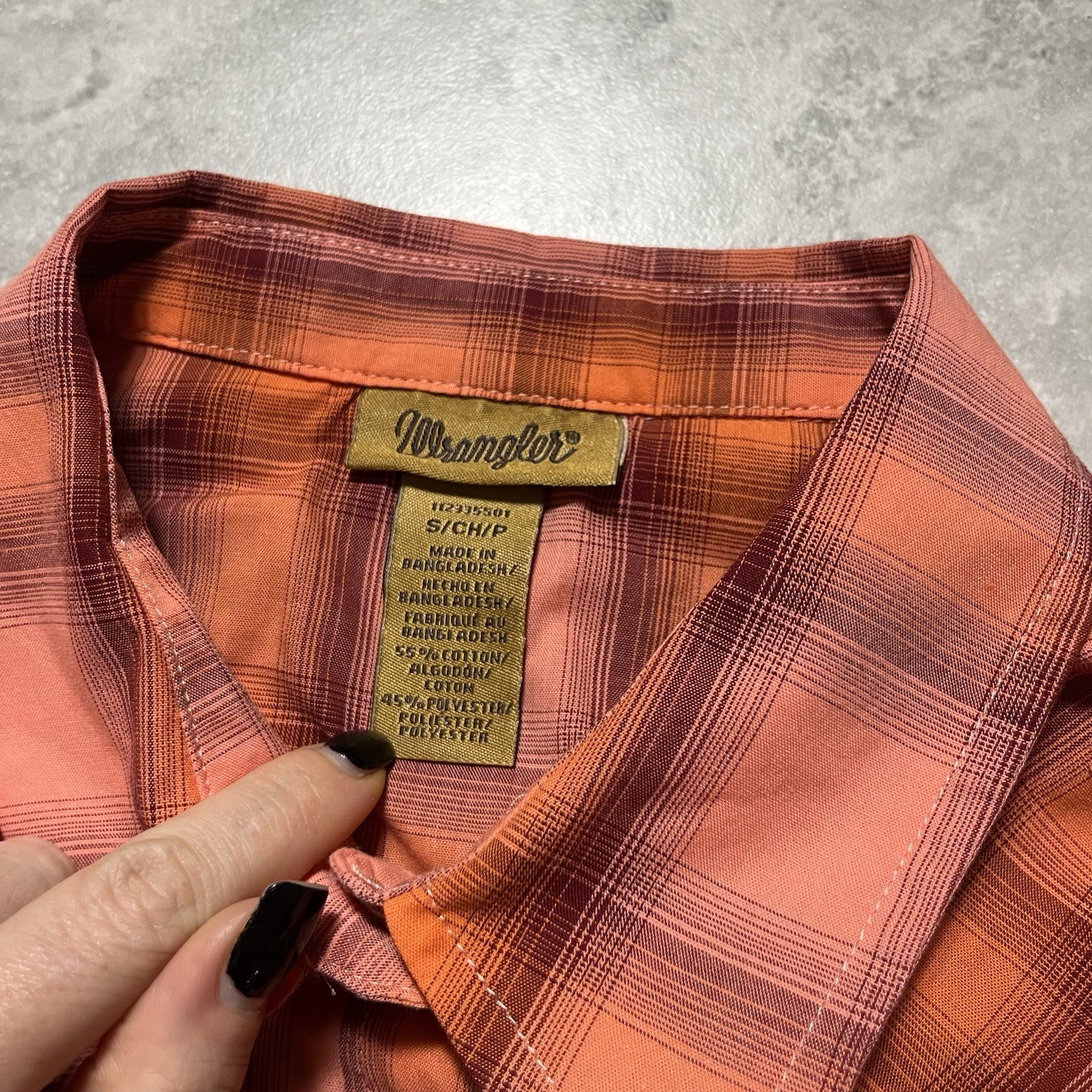 Wrangler Button Pearl Snap Shirt Long Sleeve Orange Plaid Western New Womens S