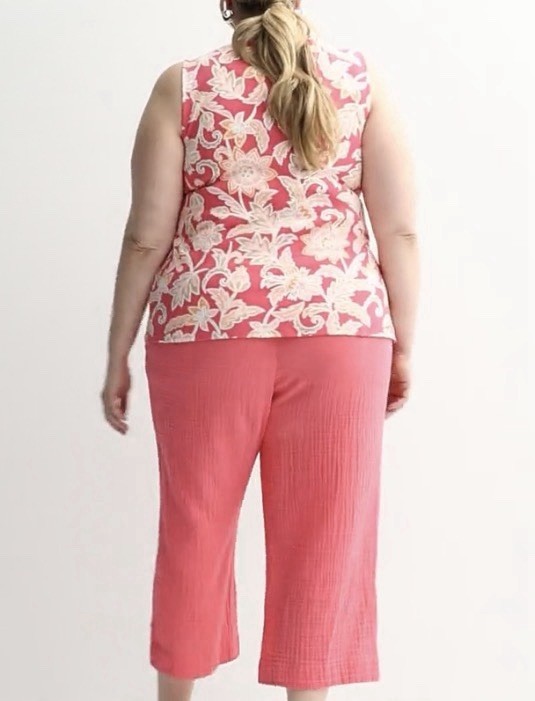 Plus Size Croft & Barrow Floral Bateau Neck Tank Top Coral Pink 3X Cotton New