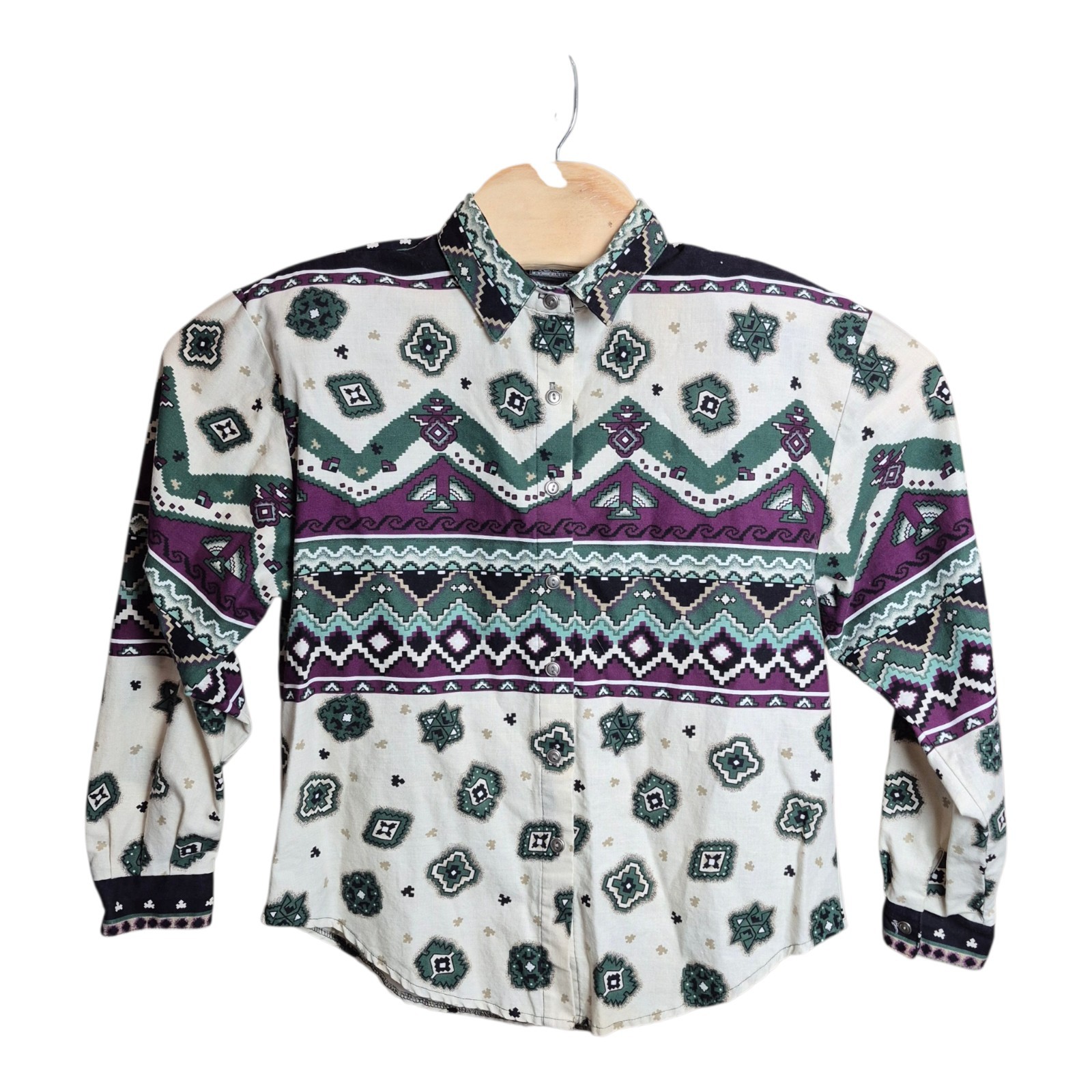 VTG Roughrider Women’s M Western Button Front Shirt Aztec Southwestern Retro 90s